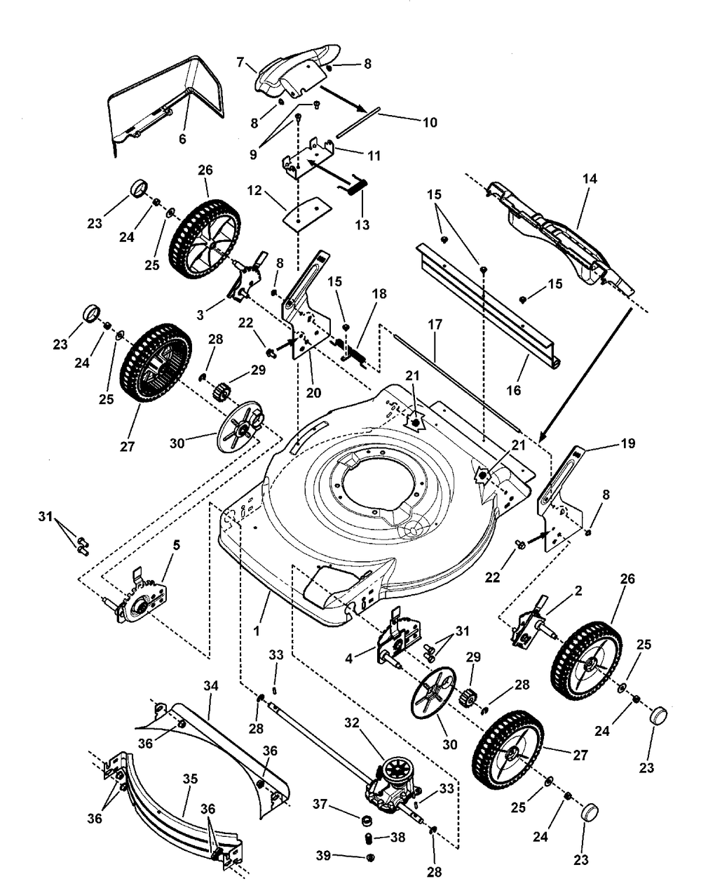 Deck Assembly (Self-Propelled, Standard Wheels) Diagram and Parts List for 7800455-MP2265 2010 Briggs and Stratton Lawn Mower